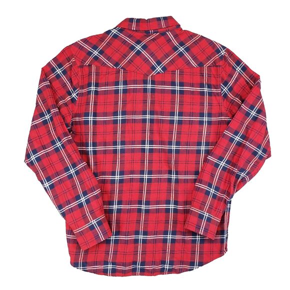 Lucky‎ Brand Pearl Snap Flannel Shirt Mens Medium Red Plaid Western Rodeo - Picture 2 of 6